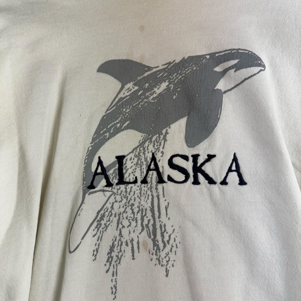 Vintage Tultex Sweatshirt Mens XL White Alaska Orca Whale Graphic Made USA 90s - Picture 2 of 11